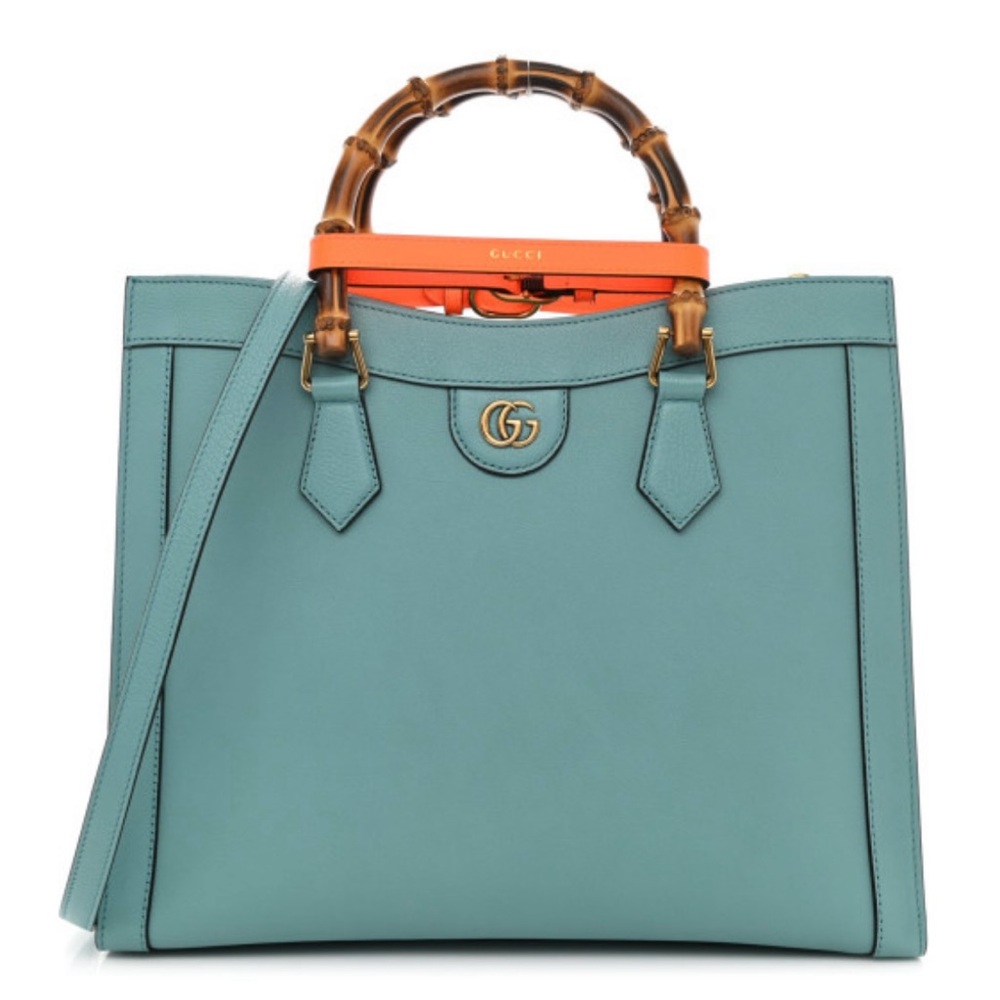 GUCCI Diana medium tote bag - light blue leather w/orange handle shapers- EUC